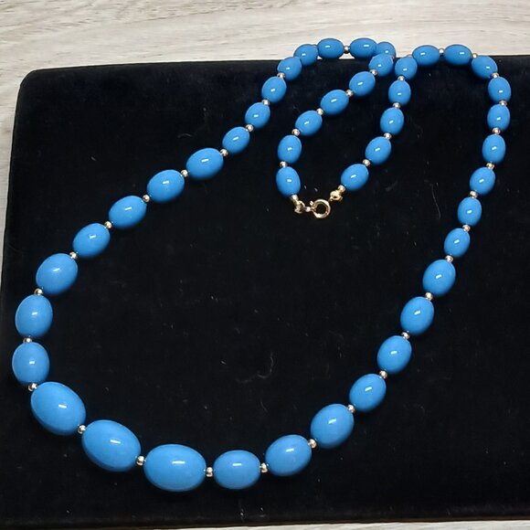 Fashion Vintage Chunky Blue Beaded Necklace Jewelry #74 - Picture 1 of 8